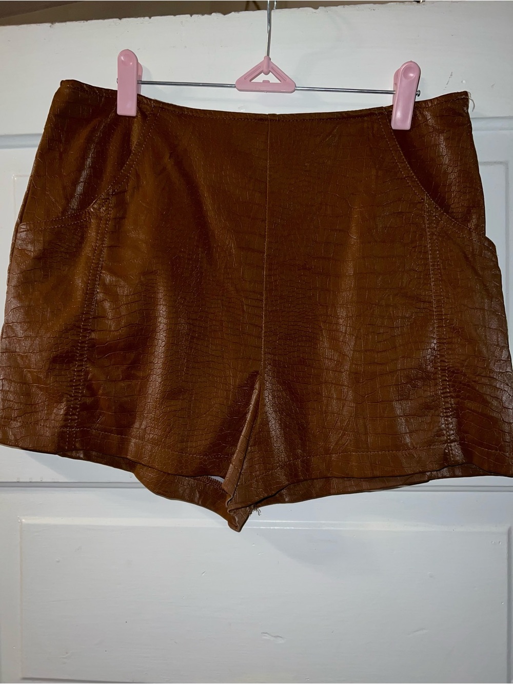 She + Sky Brown Faux Croc High Waist Women's Shorts